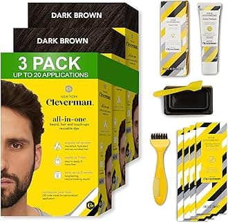 3x2 Pack Cleverman Dark Brown Hair & Beard Dye for Men, All-in-One Reusable Kit - Mens Color For Natural-Looking Gray Coverage, Professional-Quality and Ammonia-Free for Hair, Beard & Gray Mustache