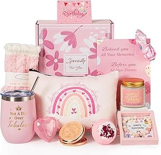 Birthday Gifts Baskets for Women, Unique Happy Hampers Pamper Birthday Gifts Box Presents for Her,Relaxation Self Care Ideas Box Gifts Set with Tumbler for Mum, Best Friend ,Sister, Wife ,Girlfriend