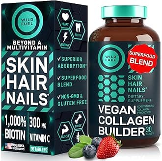 WILD FUEL Vegan Collagen Builder - Biotin, Organic Superfood, Amino Acids Glycine, Lysine, Proline Plant-Based Collagen Booster Supplements - 30 Organic Extract Tablets