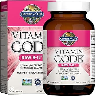 B12 - Vitamin Code Raw B-12-30 Capsules, 1,000mcg Whole Food B12 Methylcobalamin for Energy, Vegan Methylcobalamin B12 Vitamin plus Probiotics and Enzymes, Gluten Free Supplements