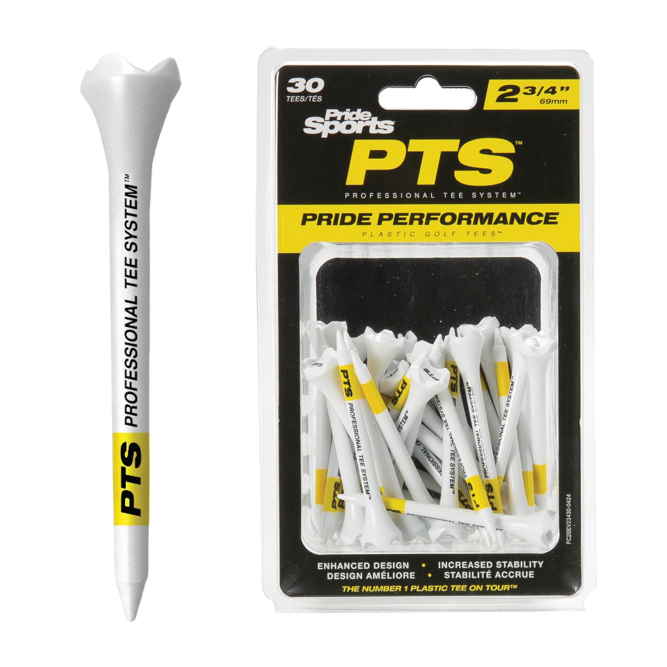 PrideSports PTS Plastic Golf Tees | 30 Count, 2-3/4 Inch | #1 Plastic Tee on Tour | Best for Drivers & Woods