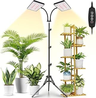 LBW Latest Grow Light for Indoor Plants, 428 LED Dual-Head Full Spectrum Standing Plant Light, Floor Grow Lamp with 3/6/12H Timer, 6 Brightness Levels, 3 Switch Modes, 75" Adjustable Tripod Stand