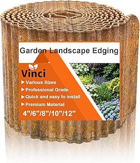Vinci Garden Landscape Edging Border, 6 Inch x 10 FT Corrugated Sturdy Metal Easy Installation Safe Hemmed Lawn Garden Border Edges for DIY Flower Beds,Pathways and Patio Design (Rusted)