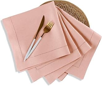 Solino Home Linen Napkins Set of 4 - Medium Weight 100% Pure Linen Hemstitch Misty Pink Dinner Napkins Cloth 20 x 20 Inch for Summer - Handcrafted and Machine Washable
