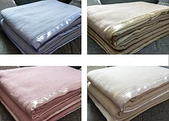 New and Improved Traditional 100% Pure Wool Solid Weave Blanket Throw with Satin Ribbon Trim (Camel, King Size)