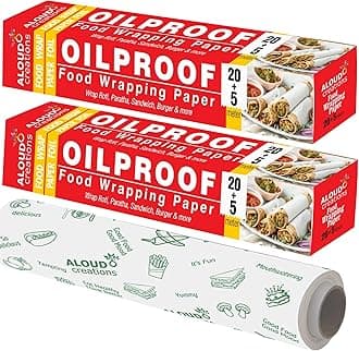 ALOUD CREATIONS 50 Meter Food Wrapping Paper Roll | Wrap Roti, Parantha, Sandwich and Burger | Keep Food Safe & Fresh | Oilproof Reusable Paper Wrap | Extra Wide 11 Inch | Paper Foil | 25M Pack of 2