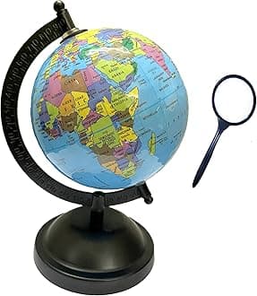 Educational 5 Inch Political Metal Arc Base STEM Globe with Magnifying Glass for Kids (Blue)