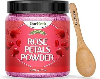 OurHerb Pure & Natural Rose Petal Powder for Skin & Hair with Wooden Spoon - ...