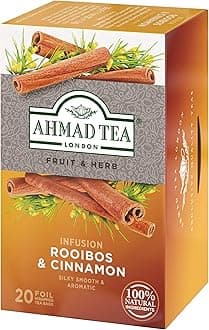 AHMAD TEA Rooibos & Cinnamon Tea Bags, 20 Bags x 6 Packs [Herbal Tea Decaffeinated Individually Packed]