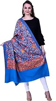 SWI WITH LABELWomen's Kashmiri Wool Blended Shawl Embroidered by Kashmiri Artisans, (Large Size - 40 x 80 Inches)