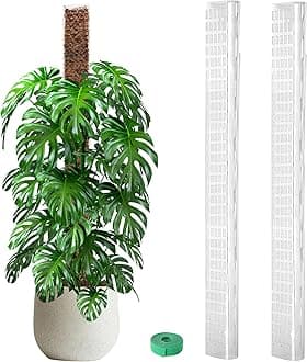 EOX 2 Pcs 48 Inch Plastic Moss Pole for Monstera, Large D Shaped Poles for Climbing Plants Work with Sphagnum Moss, 94 Inch Plant Stake Set of 2, Garden Ties