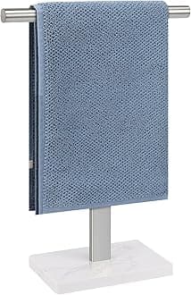 Freestanding Towel Rack, SUS 304 Stainless Steel T-Shape Towel Holder Stand with Steady Marble Base for Bathroom Kitchen Vanity Countertop, Brushed Nickel