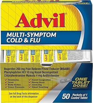 - Advil Multi Symptom Cold and Flu Medicine, Cold Medicine for Adults with Ibuprofen, Phenylephrine HCL and Chlorpheniramine Maleate - 50 Coated Tablets