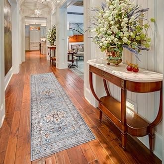 Washable Hallway Runner Rug 2x7: Non Slip Runner Rugs with Rubber Backing Soft Kitchen Rug Farmhouse Distressed Carpet Runner for Living Room Bedroom Bathroom (Blue, 2X7)