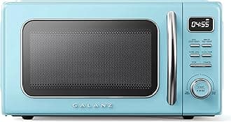 GLCMKZ11BER10 Retro Countertop Microwave Oven with Auto Cook & Reheat, Defrost, Quick Start Functions, Easy Clean with Glass Turntable, Pull Handle, 1.1 cu ft, Blue