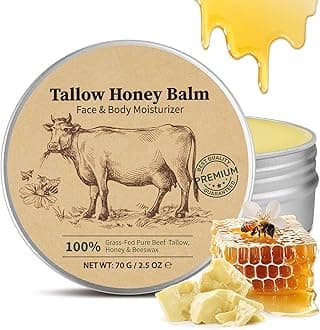 Beef Tallow Skin Care, 70g Tallow Face Cream Moisturiser, 100% Natural Tallow and Honey Cream for Face, Body, Hands, Deeply Nourishing Organic Grass-Fed Tallow Balm, Anti-Aging Skincare