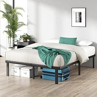 Zinus Caleb King Size Bed Frame - 5ft (150 x 200 cm) - 14.2'' Height - Metal Bed Base with Steel Slat Support - Easy Assembly - Black