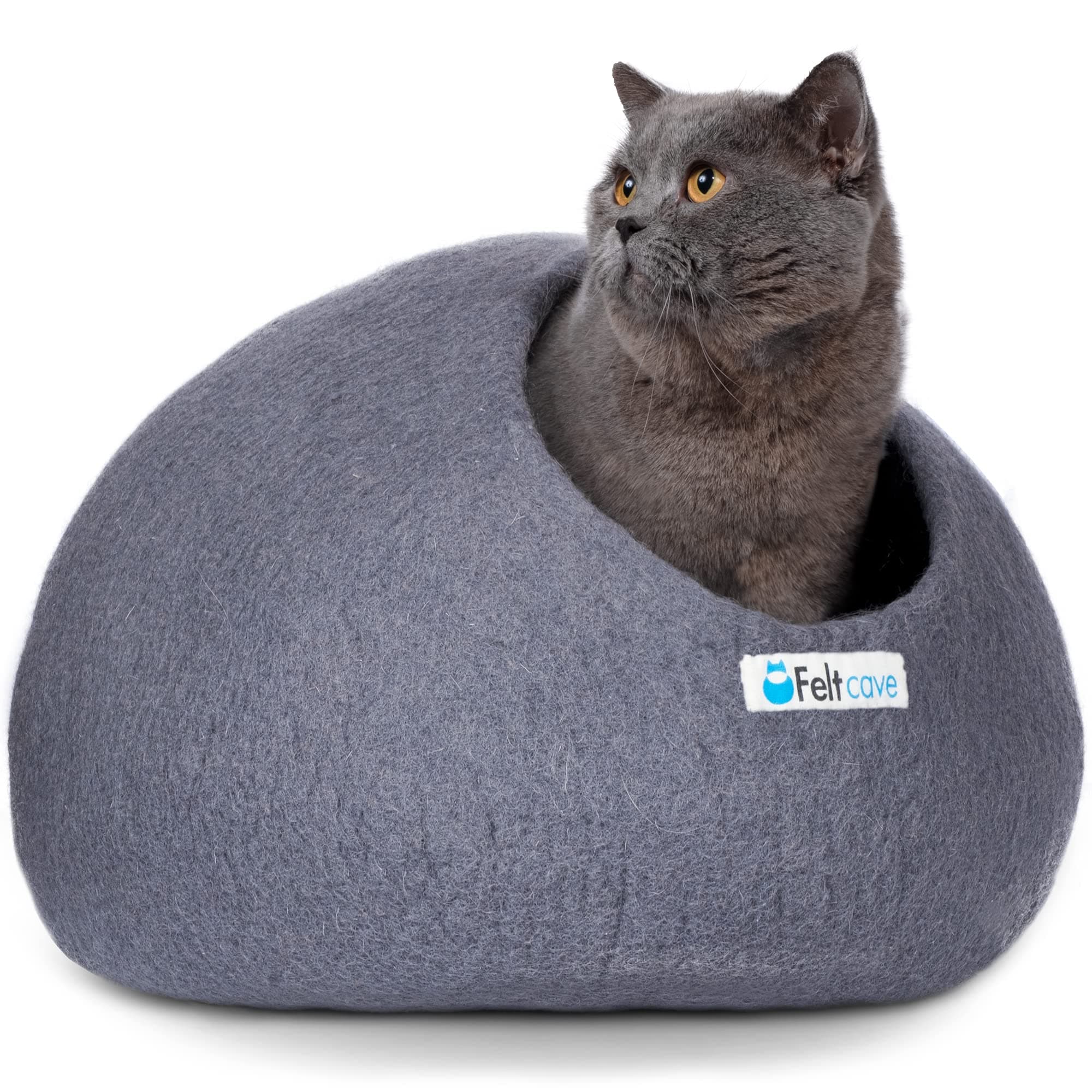 Medium Cat Cave Bed | Grey | Cute and Cozy Cat Cave Handcrafted Merino Wool | Hideaway for Indoor Cats | Warming Nest for Kitty | Washable Wool Fabric - Gift for Pets