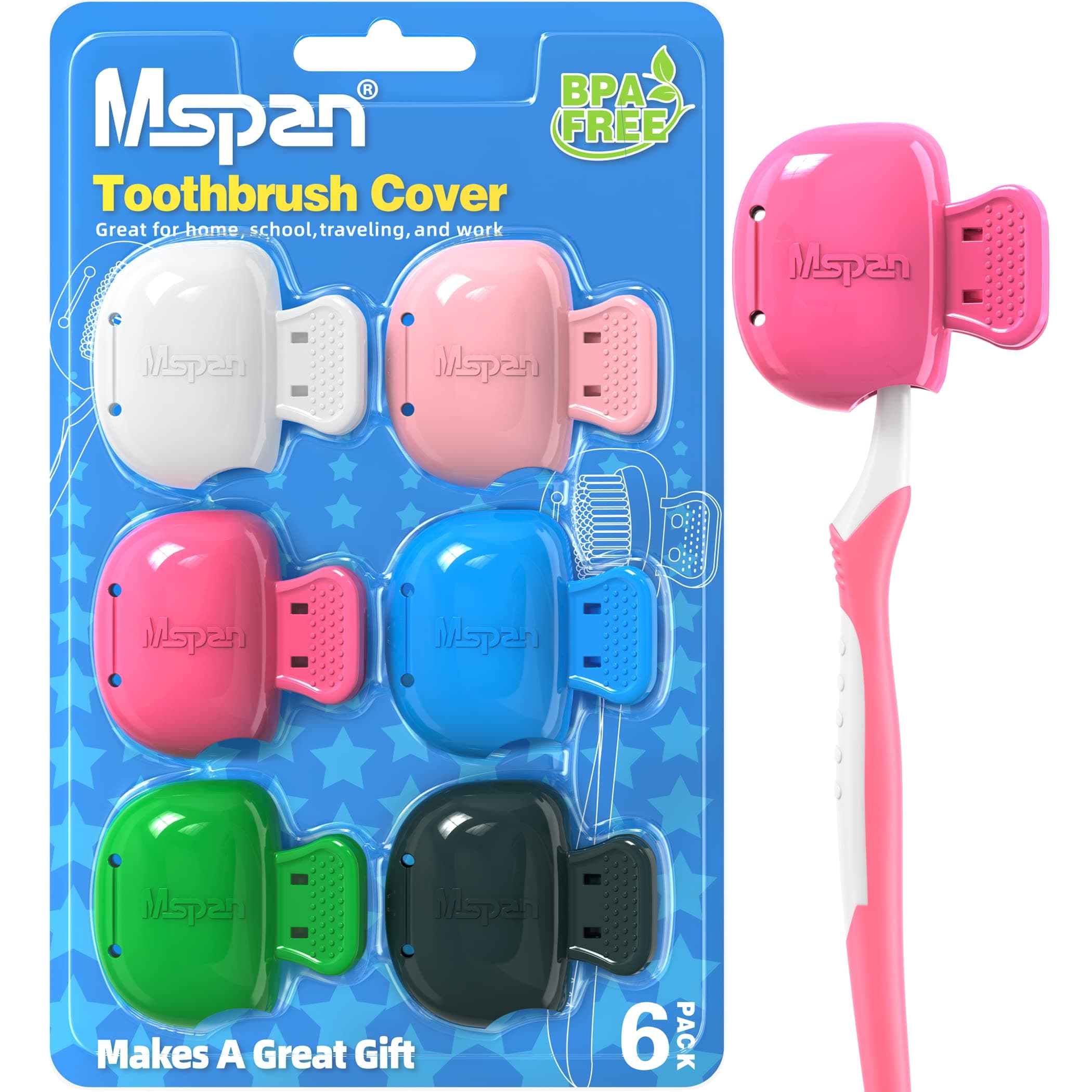 - Mspan Toothbrush Cover Cap Case: Brush Head Protector Pods Plastic Travel Tooth Brushing Clip for Manual & Electric Toothbrush - 6 Packs