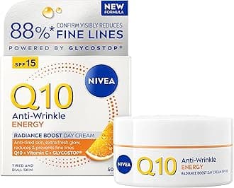 Q10 Anti-Wrinkle Energy Radiance Boost Day Cream SPF 15 (50ml), Fast absorbing Anti-Wrinkle Moisturiser with Vitamin C, Day Cream for immediately refreshed and healthy glowing skin