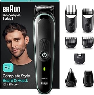 Braun MGK3441 All-in-One Beard Care Bodygroomer Set, 8-in-1 Beard Trimmer, Trimmer/Hair Trimmer, Men's Hair Trimmer, Waterproof, 80 Minutes Wireless Running Time