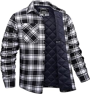 EKLENTSON Men's Flannel Shirt Jacket Quilted Lined Plaid Coats Warm Winter Jacket Thick Button Down Coat with 5 Pockets