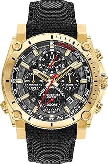 BulovaMen's Icon High Precision Quartz Chronograph Watch, Curved Mineral Crystal, 300m Water Resistant, Continuous Sweeping Secondhand, Luminous Markers