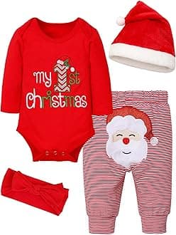 My First Christmas Outfit,Santa Claus Embroidery,Natural Cotton 0-12M