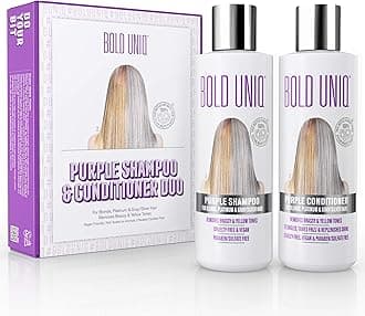 Purple Shampoo & Conditioner Set. Removes Brassy Yellow Tones. Lightens Blonde, Platinum, Ash, Silver & Grays. Moisturizes Dry & Damaged Hair. Paraben & Sulphate Free-PETA Approved Cruelty-free