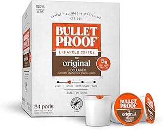 Bulletproof Coffee + Collagen Single-Serve Coffee Pods, 24 Count, Clean Coffee Tested for Toxins, Packaging May Vary