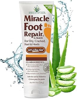 Miracle Foot Repair Cream (8 oz) Repairs Dry Cracked Heels and Feet, 60% Pure UltraAloe Moisturizes, Softens, and Repairs