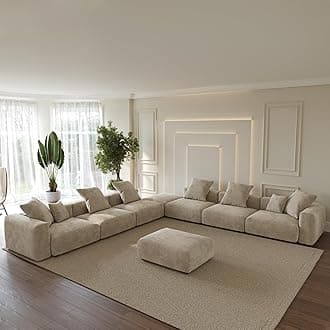 WJShome Oversized Modular Sectional Sofa with Ottomans,8 Seater Corduroy V Shaped Reversible Corner Couch,181.73" Convertible Sofa & Couch Free Combination for Living Rooom,Beige