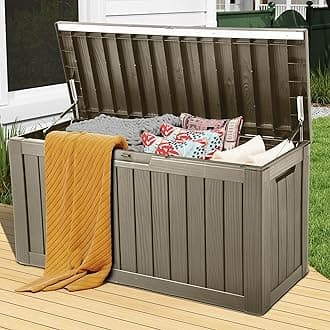 YITAHOME 80-Gallon Waterproof Resin Outdoor Storage Box, Lockable Storage Container for Outdoor Furniture, Cushion Storage, Pool Accessories, Garden Tools and Sporting Gear, TaupeGlobal Recycled StandardGlobal Recycled StandardGlobal Recycled Standard