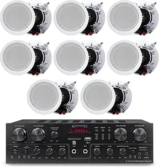 Technical Pro 4 Channel 1600 Watts 8 Speaker Bluetooth Home Theater Receiver System w/ 4 Pairs of 5.25” Ceiling Wall Mount 2-Way Mid Bass Woofer Ceiling Speakers - Home Theater Kit