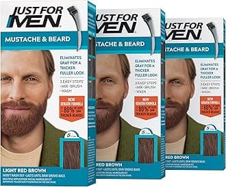 Just For Men Mustache and Beard, Beard Color for Grey Hair with Brush Included - Color: Light Brown, M-27, Pack of 3
