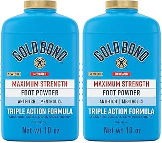 Medicated Talc-Free Foot Powder ., Maximum Strength Odor Control & Itch Relief,10 oz (Pack of 2)