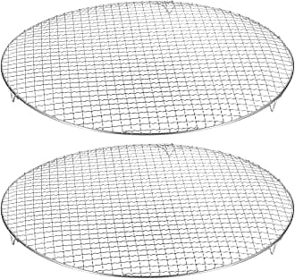 HARFINGTON 2pcs Round Cooking Rack 15-inch 201 Stainless Steel Cross Wire Barbecue Grill Net with 20mm Legs for Cooking Baking Steaming BBQ
