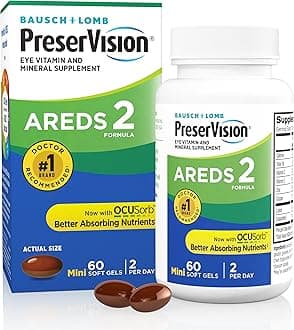 AREDS 2 Eye Vitamins, #1 Eye Doctor Recommended Brand, Lutein and Zeaxanthin Supplement with Vitamin C, Vitamin E, Zinc, and Copper, 60 Softgels (Minigels)