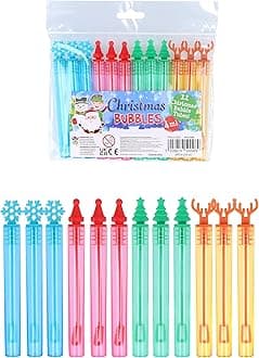 Henbrandt 24 x Mini Christmas Bubble Tubes with Wand Children’s 4ml Bubbles with Xmas Toppers Stocking Loot Bag Fillers Party Bags Outdoor Games for Boys and Girls
