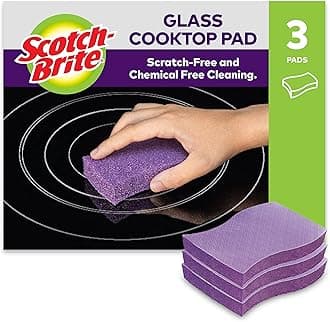 Scotch-Brite Glass Cooktop Pads, 3 Pieces per Pack - Cleans with Just Water, for Glass Stovetops, Tackles Burnt-On Messes, Purple