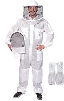 US-Keepers 3-Layer Ultra Ventilated Bee Suit for Men & Women – Premium Beekeeping Suit with Bee Gloves & Two Detachable Beekeeping Veils (White 4XL)