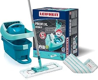 Profi XL Mop and Bucket Set and Spare Mop Head, Deluxe 42 cm Large Floor Mop, Easy Steer Micro Fibre Head and Wringer Bucket with Rollers