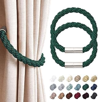 NICEEC 2 Pack Strong Magnetic Curtain Tiebacks Modern Simple Style Drape Tie Backs Convenient Decorative Weave Rope Curtain Holdbacks for Thin or Thick Home & Office Window Draperies (Green)