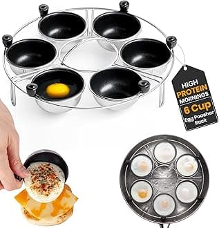 Egg Poacher | Stainless Steel Egg Rack | 6 Poached Egg Maker Cups PFOA Free Nonstick | 9 inch Diameter Egg Steamer Rack Fits Many sized Pans Skillets …