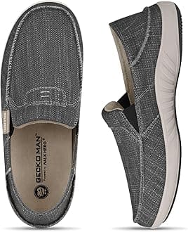 - Mens Slip On Shoes, Canvas Mens Loafers with Arch Support, Orthopedic Mens Boat Shoes for Plantar Fasciitis, Indoor & Outdoor Walking Slippers Shoes for Pain Relief
