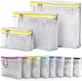 MUMI Travel Toiletry Bag Set of 3 – TSA Approved Toiletries Travel Bag for Women – Clear Toiletry Bag and Makeup Organizer – Water-Resistant Travel Cosmetic Bags for Skincare – Lightweight, Yellow, 11