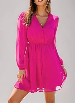 CUPSHE Women's Floral Print Chiffon A-Line Mini Dress Long Peasant Sleeves Elastic Autumn Dress