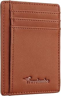 Travelambo Front Pocket Minimalist Leather Slim Wallet RFID Blocking Medium Size(VP Brown)