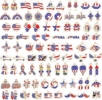 SANNIX 110Pcs Independence Day Charms, Patriotic Charms 4th of July Red White Blue Charm American Flag Charm for Bracelets Necklaces Earrings Making
