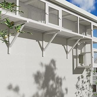 59" Wooden Cat Window with Extendable Design Connecting Inside and Outside Catio Outdoor Cat Enclosure for Sunbathing, Napping & Overlooking (White)